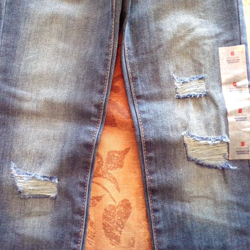 Old Navy High Rise Rockstar Jegging Girls 8 Jeans Stretch Distressed NEW